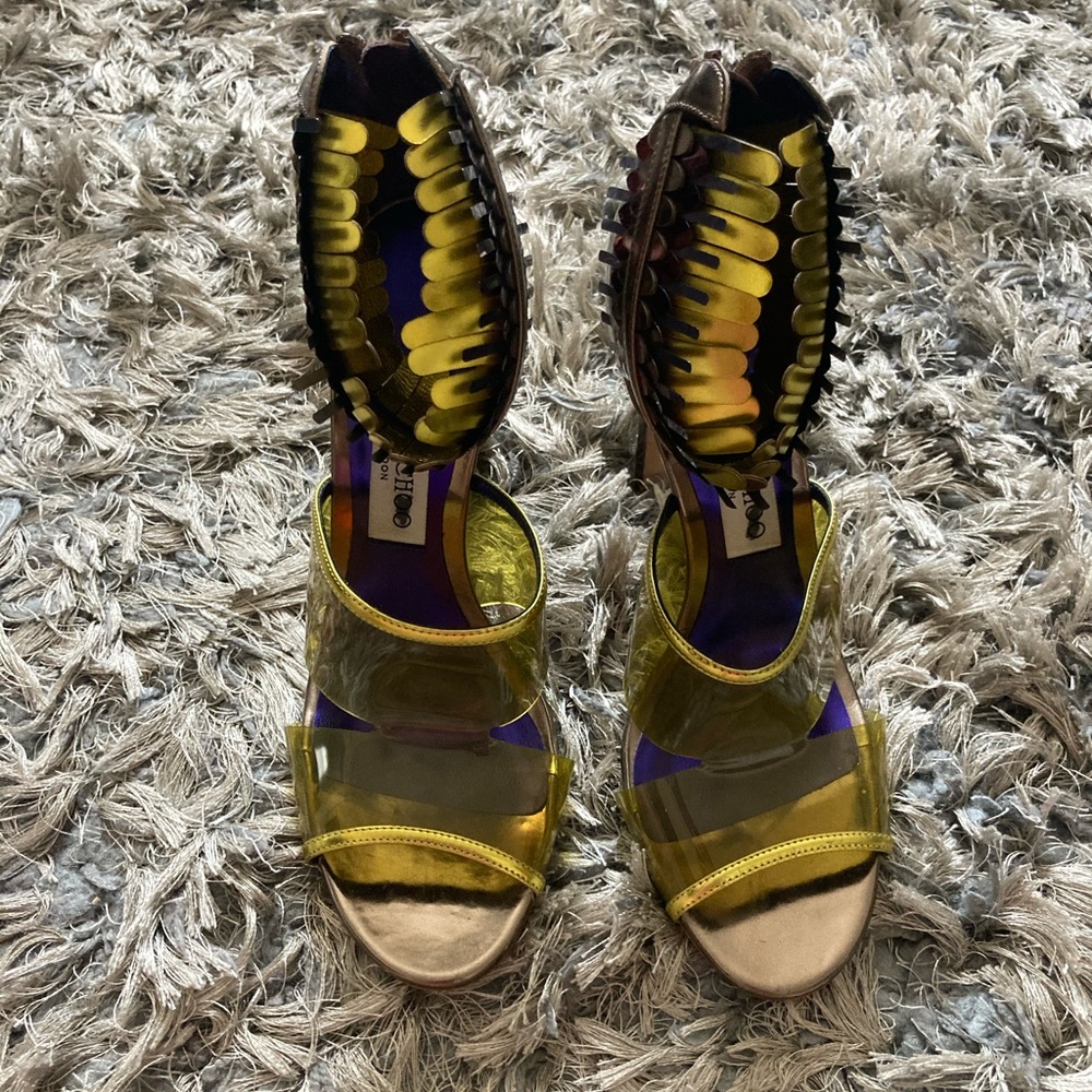 Jimmy Choo RARE metallic leather-trimmed - Picture 2 of 5